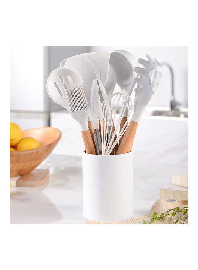 11 Pieces Silicone Cooking Utensil Set with Wooden Handle White 10.50 x 10.50 x 1.237cm - Image 1